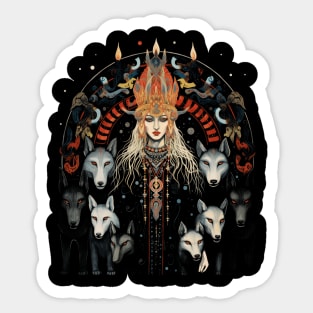 Freyja & Her Her Wolves Norse Goddess Sticker